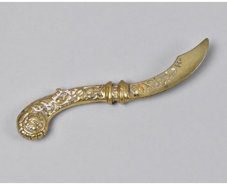 A Cast Brass Ornate Study of a Dagger, 15cms Long 