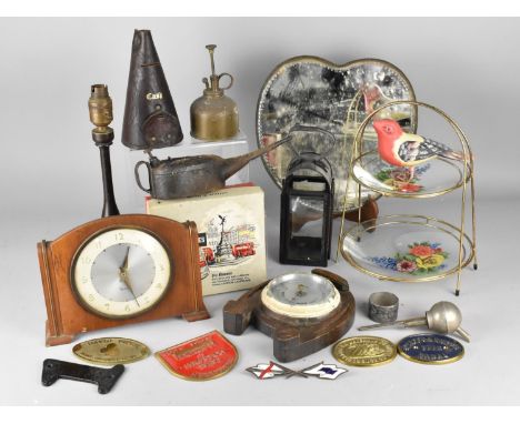 A Collection of Various Vintage Items to comprise Westclox Mantle Clock, Lantern, Vintage London Scene Drinking Set, Turned W