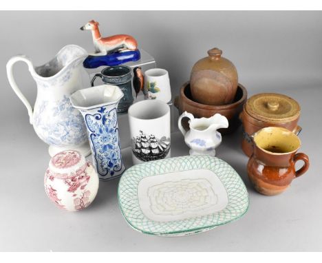 A Collection of Various 19th/20th Century Ceramics to comprise Staffordshire Inkwell Modelled as Recumbent Greyhound, Creamwa