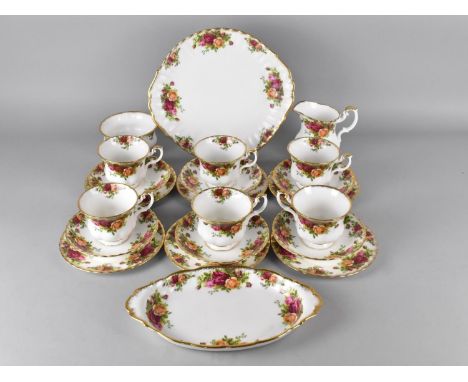 A Royal Albert Old Country Roses Tea Set to comprise Six Cups, Saucers and Side Plates, Cake Plate, Milk Jug, Sugar Bowl and 