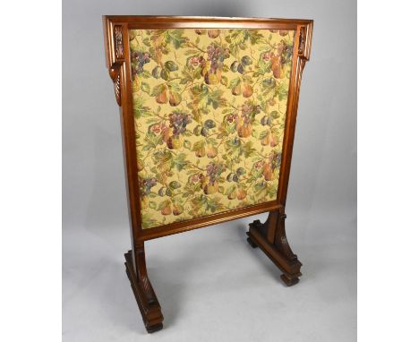 A Victorian Walnut Framed Country House Firescreen, Having a Fruit and Foliate Needlework Panel, 140x94cm Wide 