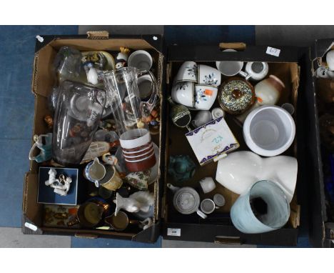Two Boxes of Various Ceramics and Glassware to comprise Teawares, Figures, Goebel Ornaments Etc 