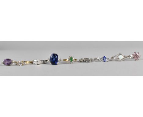 A Collection of Various Silver and Coloured Stone Rings to include Amethyst, Opal Etc 