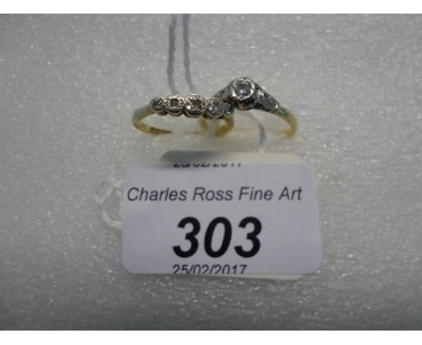 A single stone diamond ring in two colour 18 carat gold mount with diamond set shoulders, together with an illusion set gradu