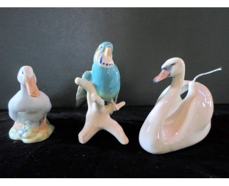 A Royal Copenhagen figurine of a swan, no. 755, together with a Royal Copenhagen duck no. 1192 and a Karl Ens ceramic model o