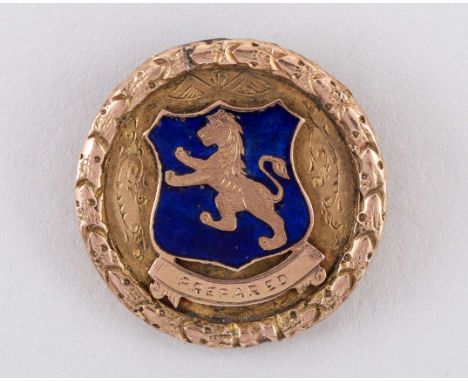 9ct gold and enamel Birmingham & District medal, 1905-06, the obverse inscribed PREPARED, the reverse inscribed B & D F.L., C