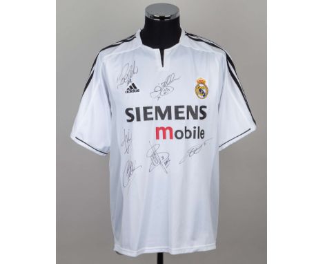 Replica white Real Madrid autographed short-sleeved shirt, Adidas, XL, with crew-neck collar and embroidered badge, bearing s