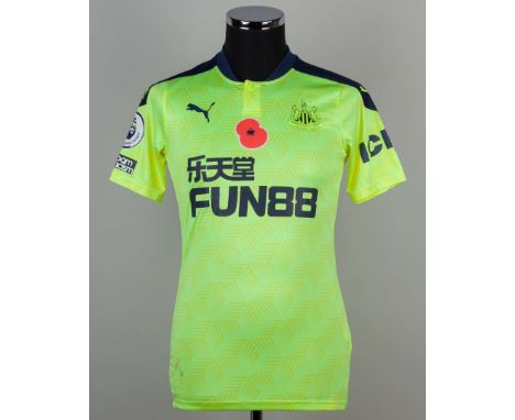 Ryan Fraser yellow and blue No.21 Newcastle United v. Southampton match prepared short-sleeved shirt, 2020-21, Puma, S, with 