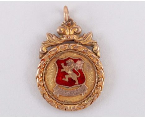 9ct gold and enamel Birmingham & District medal, 1906-07, the obverse inscribed PREPARED, the reverse inscribed B & D F.L., C
