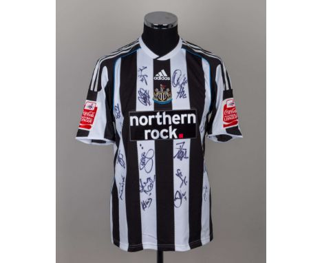 Nicky Butt black and white No.22 Newcastle United short-sleeved shirt, 2009-10, &nbsp;Adidas, M, with v-neck collar and embro
