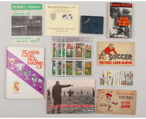 Football memorabilia, comprising a 19th century coloured print of a football match on Parker's Piece, Cambridge, framed & gla