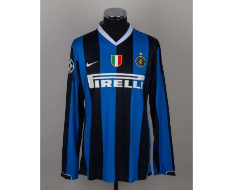 Javier Zanetti blue and black No.4 Inter Milan v. Spartak Moscow match worn shirt, 2006, Nike, XL, with v-neck collar and emb