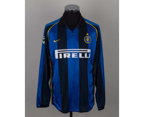 Ronaldo blue and black No.9 Inter Milan long-sleeved shirt, Nike, L, with v-neck collar and embroidered and rubber badge, the
