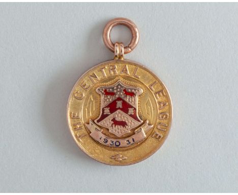 G. F. Dobson 9ct gold and enamel Central League winners medal, 1930-31, the obverse inscribed THE CENTRAL LEAGUE 1930-31, the