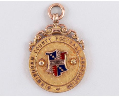 Arthur Cartlidge 9ct gold and enamel Birmingham County football medal, 1910-11, he obverse inscribed BIRMINGHAM COUNTY FOOTBA