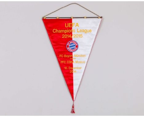 A red and white Bayern Munich v. CSKA Moscow pennant, 2014, embroidered badge FC BAYERN MUNCHEN UEFA Champions League 2014/20
