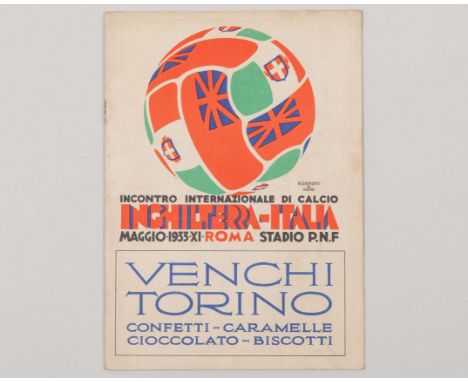 Rare Italy v England, International match programme, 11th May 1933, rusty staple, cover staining, with propaganda coversThe a