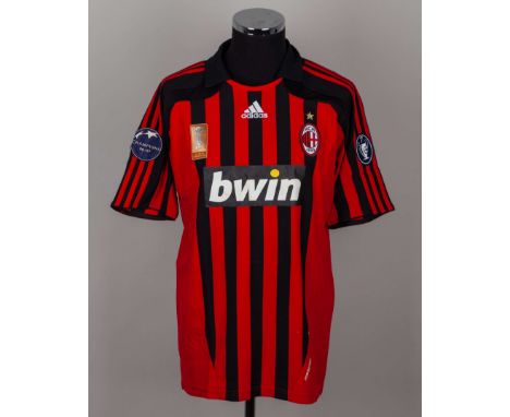 Kaka red and black No.22 AC Milan autographed short-sleeved shirt, Adidas, XL, with crew-neck collar and embroidered cloth ba