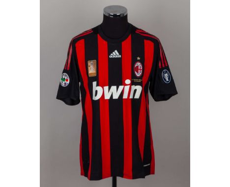 Paolo Maldini red and black No.3 AC Milan autographed short-sleeved shirt, Adidas, XL, with crew-neck collar and embroidered 