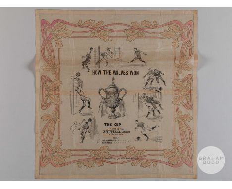 Rare 1908 F.A.Cup Final napkin How The Wolves Won, possibly issued at the post match celebration dinner printed by W. Homer &