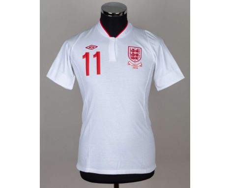Rachel Yankey white No.11 England Women's short-sleeved 125th Cap shirt v Canada, 7th April 2013, player issue, Umbro, M, cre