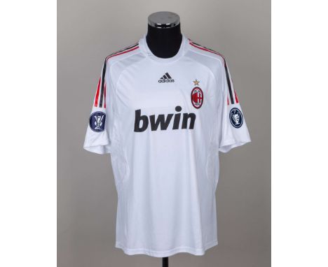 Paolo Maldini white No.3 AC Milan short-sleeved shirt, Adidas, XL, with crew-neck collar and embroidered cloth badge inscribe