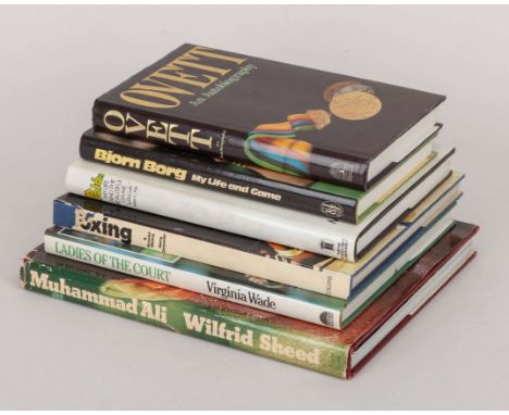 Six signed sports books, five volumes signed by the subjects Muhammad Ali, Pele, Bjorn Borg, Virginia Wade and Steve Ovett; t