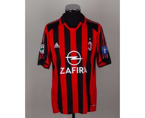 Alessandro Costacurta red and black No.5 AC Milan short-sleeved shirt, Adidas, L, with v-neck collar and embroidered cloth ba
