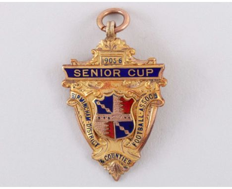 9ct gold and enamel Birmingham & District Cup winners medal, 1905-06, the obverse inscribed 1905-6, SENIOR CUP, Birmingham DI