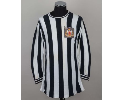 Jimmy (Jinky) Smith black and white No.12 Newcastle United match worn long-sleeved shirt, c.1972-73, Bukta, 42, with crew-nec