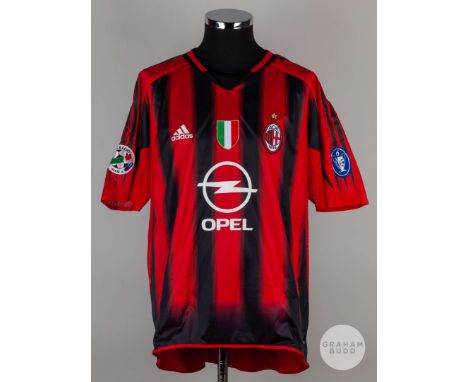 Gennaro Gattuso red and black No.8 AC Milan v. Roma match worn short-sleeved shirt, 2004-05, Adidas, XL, with v-neck collar a