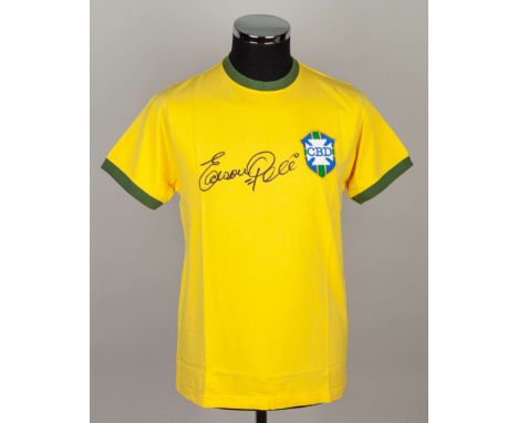 A replica yellow Edson Pele autographed Brazil shirt, with A1 COA