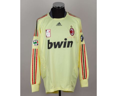 Dida yellow and black No.1 AC Milan v. Roma match issued goalkeepers shirt, 2009, Adidas, XL, with crew-neck collar and embro
