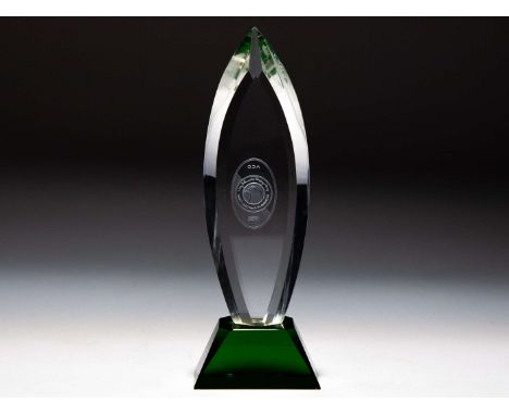 Pelé Al Shabab Al Arabi Club trophy, a green and clear crystal trophy presented to Pelé by the Al Shabab Al Arabi football cl