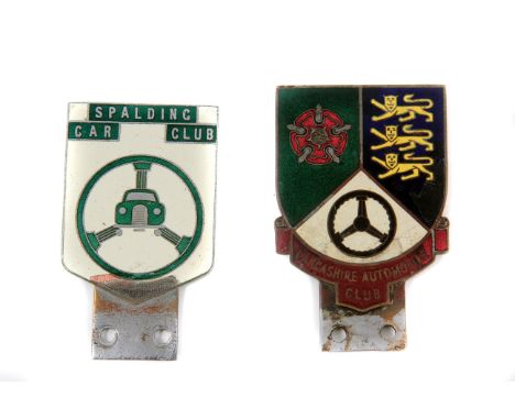 Lancashire Motor Club and Spalding Motor Club: Two member’s car badges c1950s, decorative enamel on chromed brass designs
