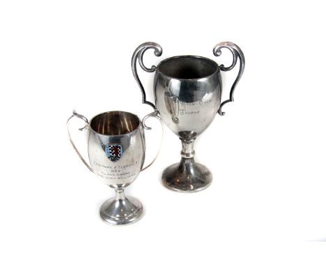 BARC Goodwood: An early post-war silver-plated trophy cup with applied enamel badge motif c1950s, together with another simil