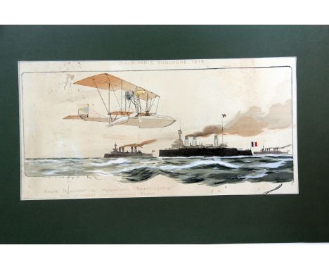 Gamy (Marguerite Montaut) “Raid Paris-Boulogne” Andre Beaumont sur Hydroavion Donnet-Leveque 1912: An original pochoir lithog