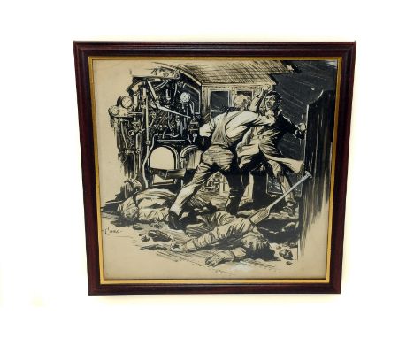 Terence Cuneo 1907-1996 “The Phantom Lamp” A fine original artwork painting for book illustration c1930s: mixed media monoton