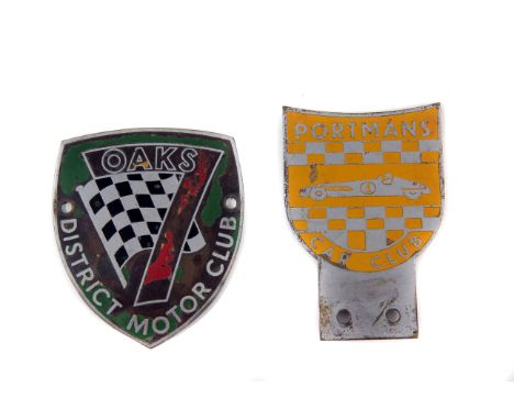 Sevenoaks Motor Club member’s car club badge c1950s: together with Portman’s Motor Club car badge, both decorative designs co