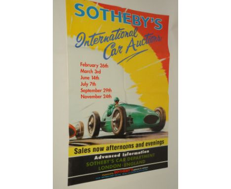 Sotheby’s International Car Dept, An Auction-Sale promotional poster c1990s: decorative motor-racing action imagery after the