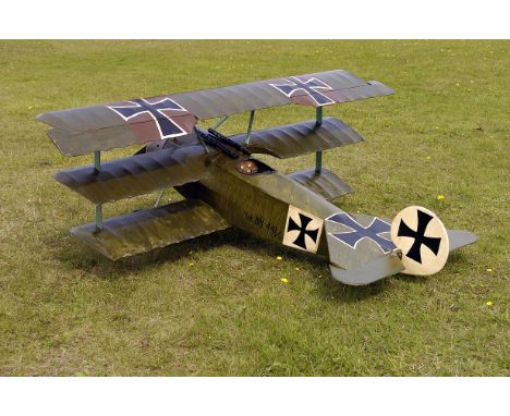 Fokker Dr. 1 No. 441/17, a flying scale model of this famous World War One fighting scout, the wood airframe fabric- and pane