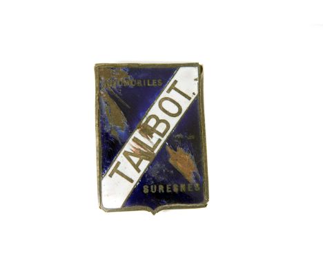 Talbot France An original pre-war radiator badge c1930s: enamel on nickelled brass with backing-plate mount