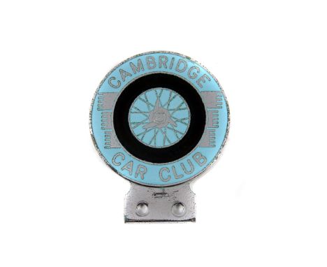Cambridge Car Club scarce members car badge c1950s: decorative spoked-wheel design with pale blue enamel on chromed brass