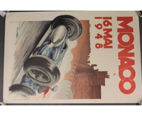 Grand Prix de Monaco 1948: A fine &amp; large reproduction poster after the original by Geo. Ham, depicting high-speed monopo