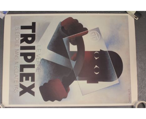 Triplex Windscreens c1936: A fine &amp; large reproduction poster after the original by Cassandre of the 1930s, Art Deco styl