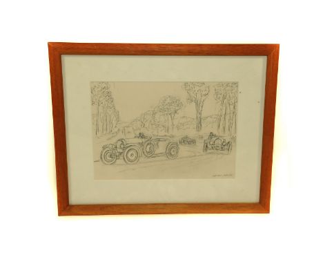 Peter Helck Le Mans 1931 “Bugatti Type 50s at Mulsanne”: An original drawing for book illustration c1950s, working-up sketch,