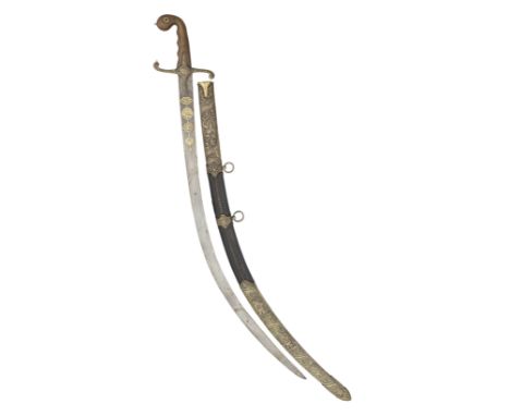 AN OTTOMAN SWORD (SHAMSHIR), TURKEY, 19TH CENTURY with curved single-edged blade of wootz steel, encrusted with gold over the