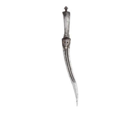 A SOUTH INDIAN DAGGER (BICHWA), 18TH CENTURY, PROBABLY MADRAS, TAMIL NADU formed entirely of iron, with recurved double-edged