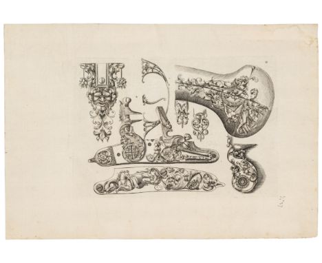 AFTER JACQUINET (THURAINE ET LE HOLLANDOIS) fourteen engraved plates of gun and pistol designs from a pattern booktogether wi