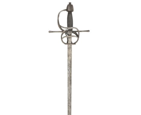 AN ITALIAN SWEPT-HILT RAPIER, EARLY 17TH CENTURY with tapering blade of flattened-diamond section, rectangular ricasso, iron 